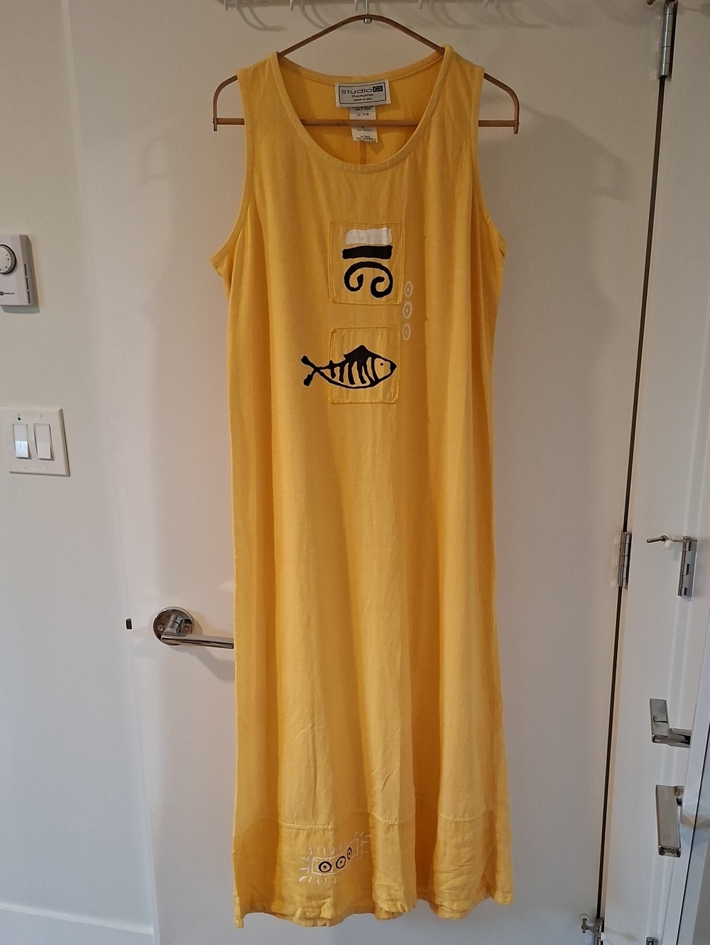 Vintage 90's Yellow Sleeveless Cotton Boho "Butter Mom" Maxi Dress (Size S/M)